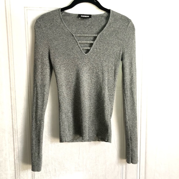 Express Grey Ribbed Sweater - Picture 2 of 4
